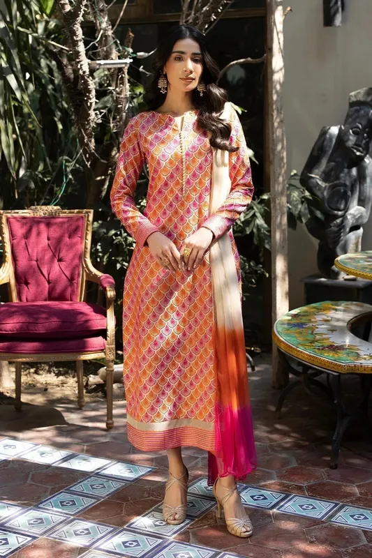 Erum Khan Shahzeen Eid Collection Beige Raw Silk – view 1 – Poshaq