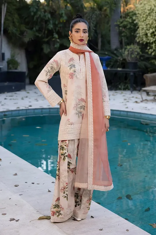 Erum Khan Shahzeen Eid Collection Ivory Organza – view 1 – Poshaq