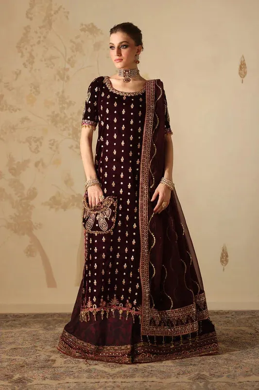 Baroque Velvet 25 Dark Maroon Organza – view 1 – Poshaq