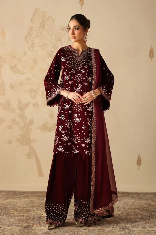 Baroque Velvet 25 Burgundy Organza – view 1 – Poshaq