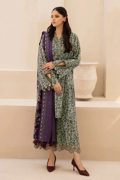Baroque Luxury Pret 25 Green White Viscose – view 1 – Poshaq