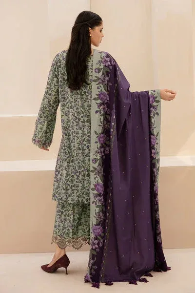 Baroque Luxury Pret 25 Green White Viscose – view 2 – Poshaq