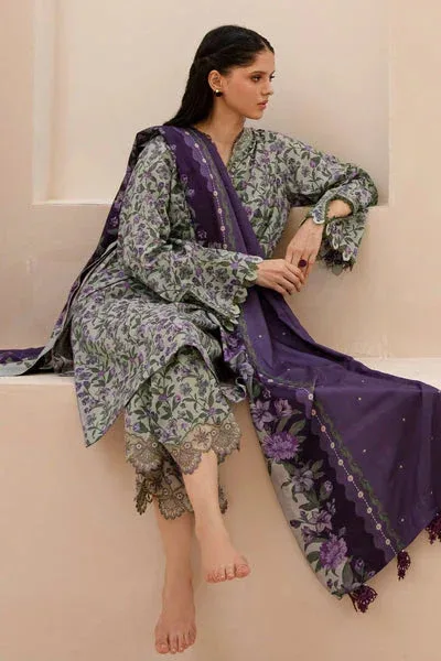 Baroque Luxury Pret 25 Green White Viscose – view 5 – Poshaq