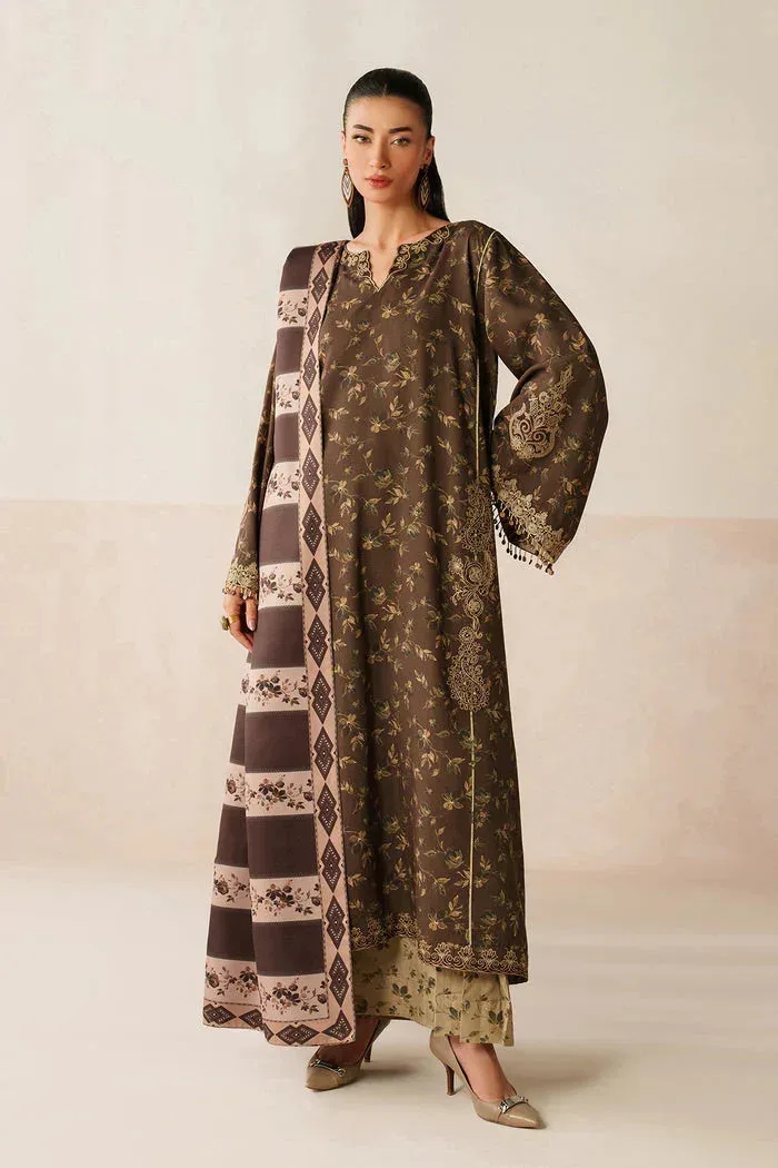 Baroque Luxury Pret 25 Chocolate Brown Organza – view 1 – Poshaq