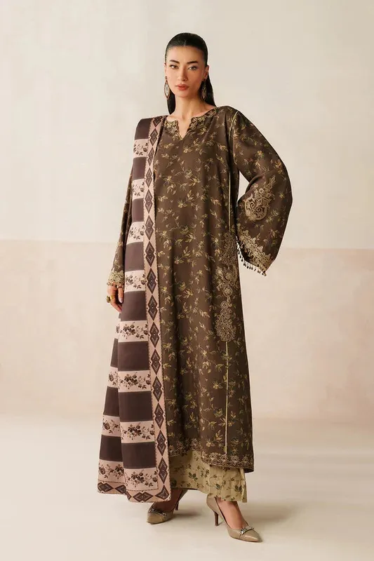 Baroque Luxury Pret 25 Chocolate Brown Organza – view 1 – Poshaq