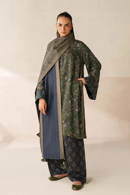 Baroque Luxury Pret 25 Bottle Green Viscose – view 1 – Poshaq