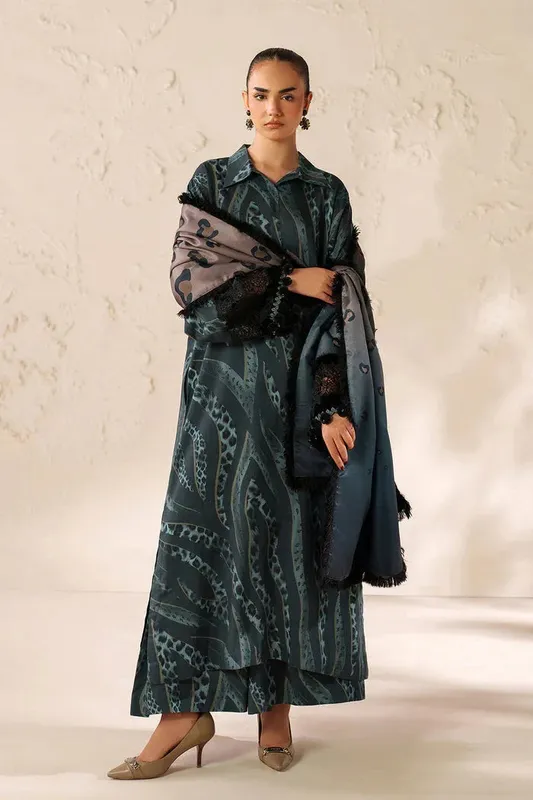 Baroque Luxury Pret 25 Midnight Green Organza – view 1 – Poshaq