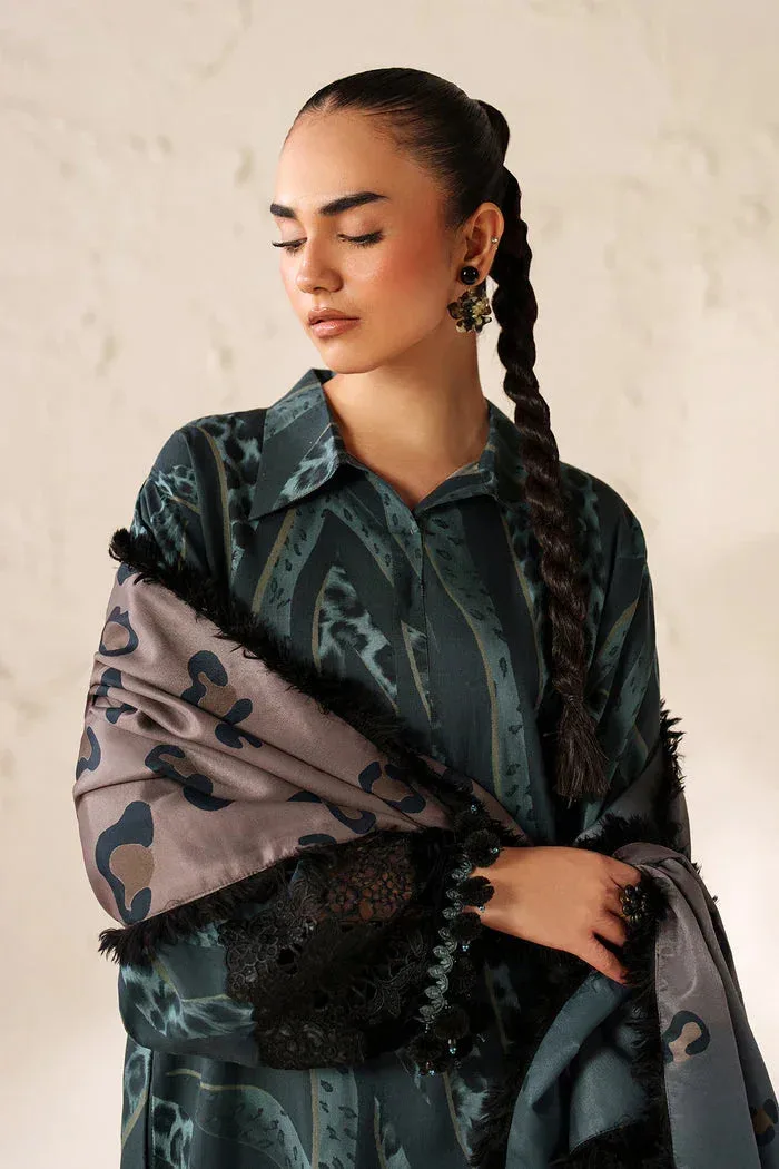 Baroque Luxury Pret 25 Midnight Green Organza – view 3 – Poshaq