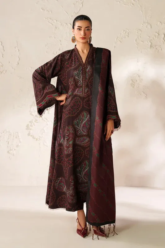 Baroque Luxury Pret 25 Dark Maroon Organza – view 1 – Poshaq