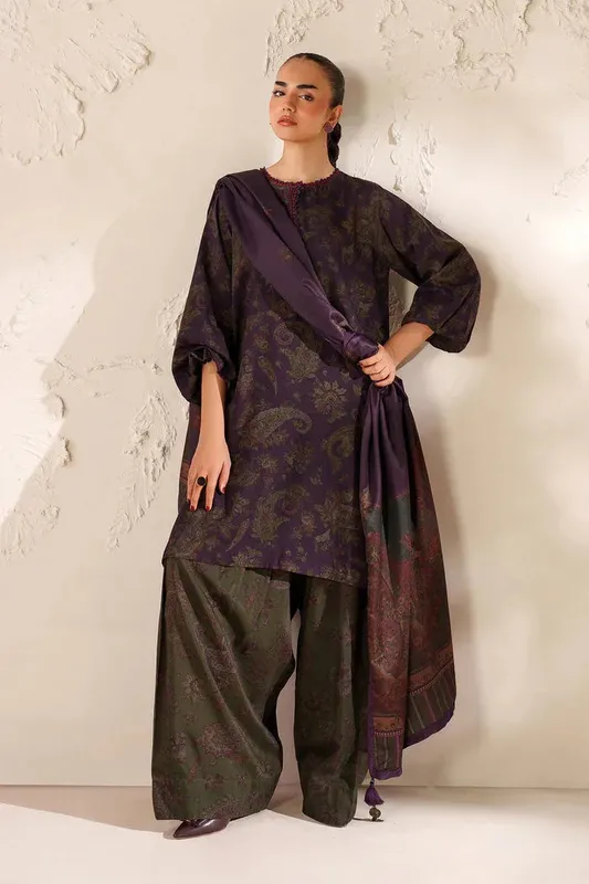 Baroque Luxury Pret 25 Dark Purple Organza – view 1 – Poshaq