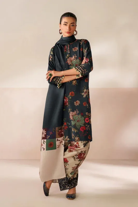 Baroque Luxury Pret 25 Midnight Green Organza – view 1 – Poshaq