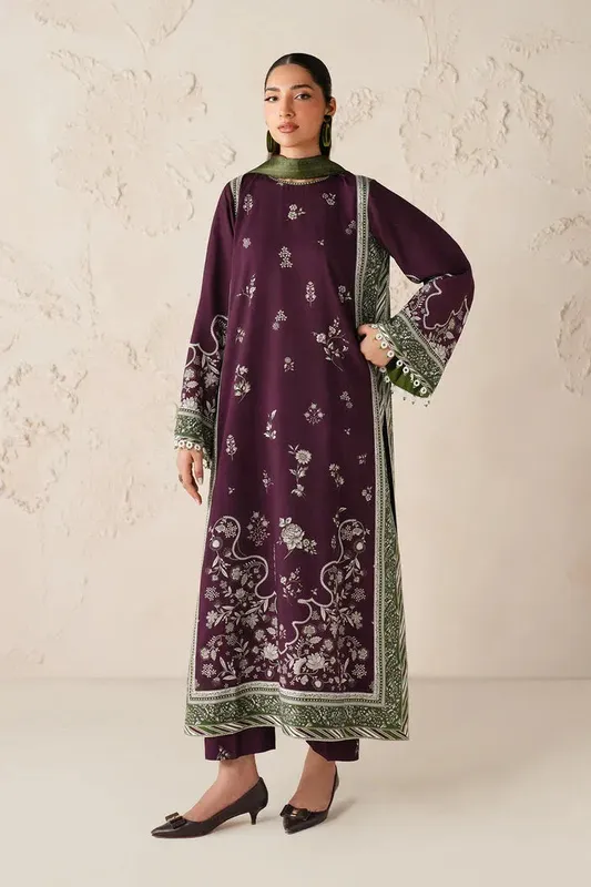 Baroque Luxury Pret 25 Plum Organza – view 1 – Poshaq