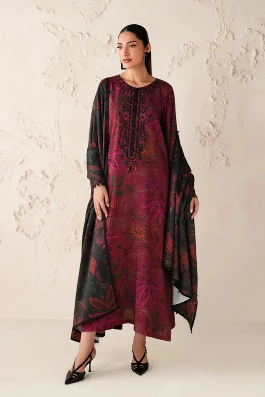 Baroque Luxury Pret 25 Maroon Organza – view 1 – Poshaq