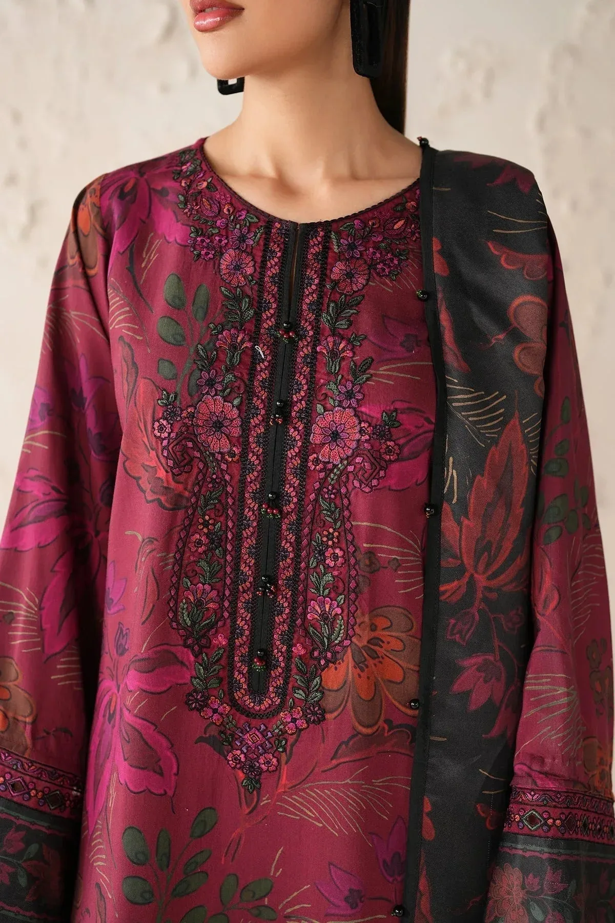 Baroque Luxury Pret 25 Maroon Organza – view 3 – Poshaq