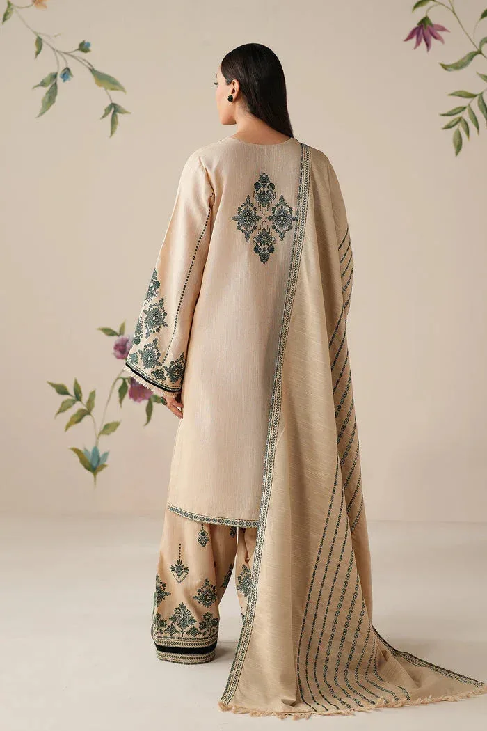 Baroque Luxury Pret 25 Beige Khaddar – view 2 – Poshaq