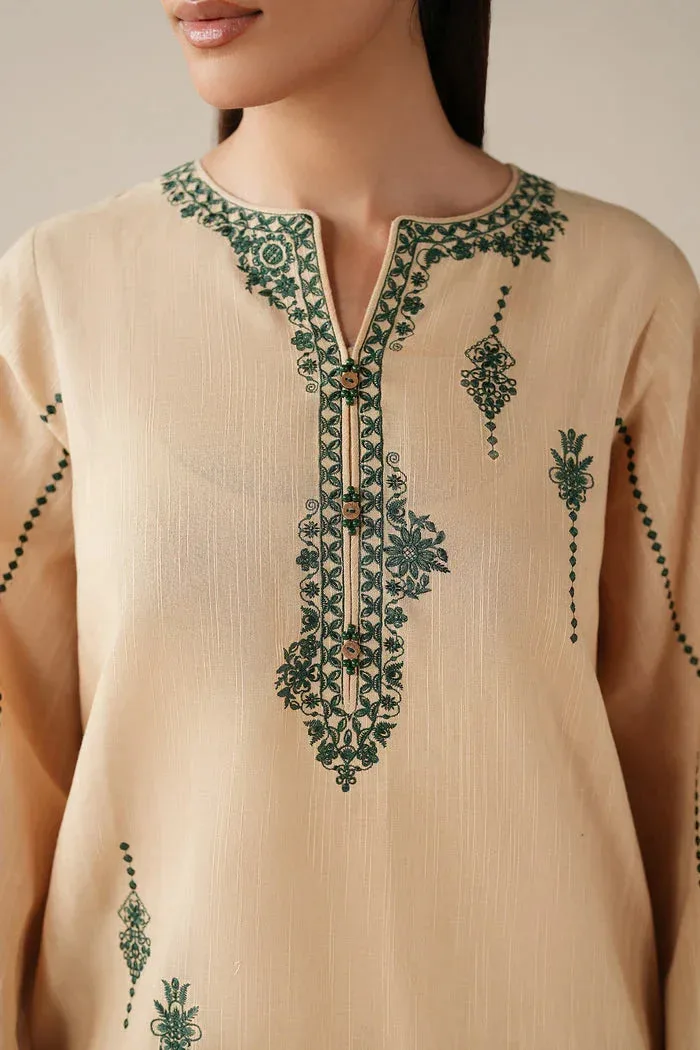 Baroque Luxury Pret 25 Beige Khaddar – view 3 – Poshaq
