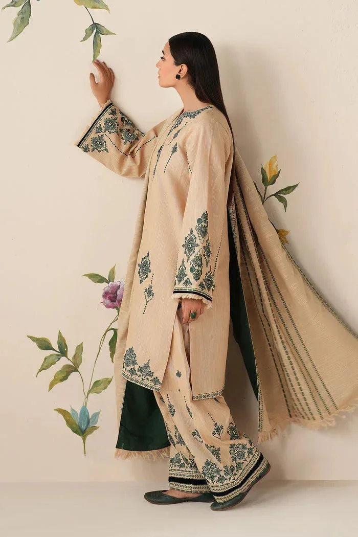 Baroque Luxury Pret 25 Beige Khaddar – view 4 – Poshaq