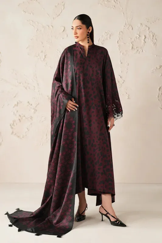 Baroque Luxury Pret 25 Dark Plum Organza – view 1 – Poshaq