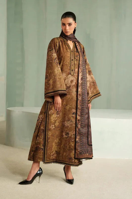 Baroque Luxury Pret 25 Brown Organza – view 1 – Poshaq