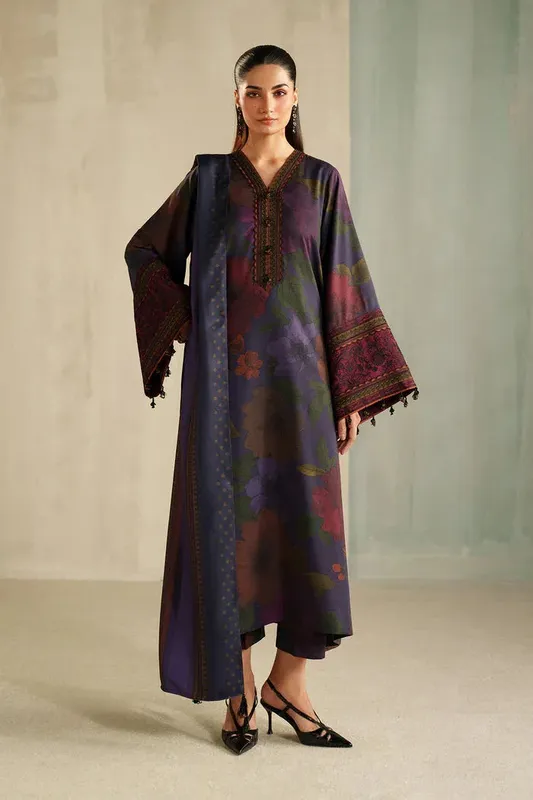Baroque Luxury Pret 25 Dark Purple Pashmina – view 1 – Poshaq