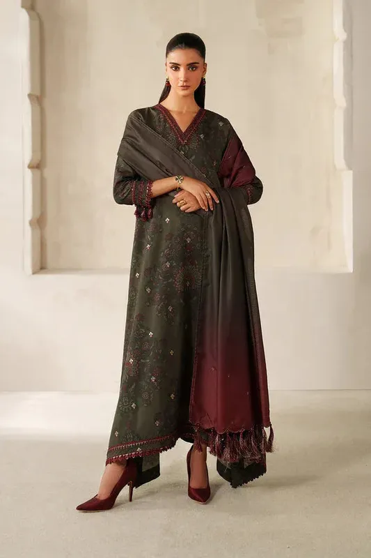 Baroque Luxury Pret 25 Olive Branch Pashmina – view 1 – Poshaq