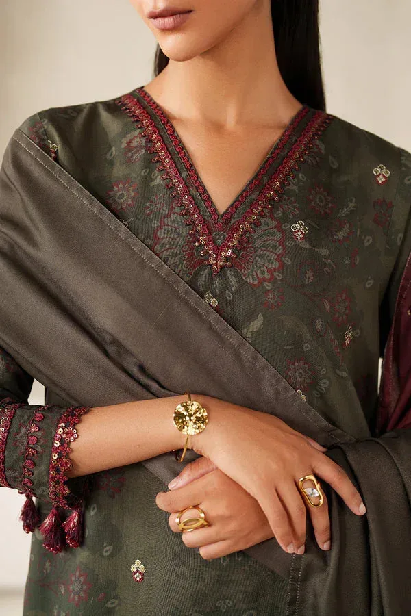 Baroque Luxury Pret 25 Olive Branch Pashmina – view 3 – Poshaq