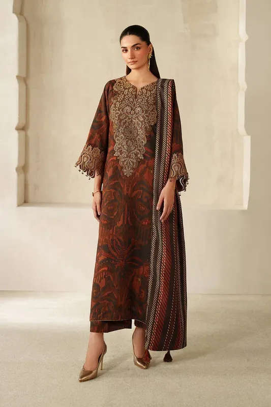 Baroque Luxury Pret 25 Chocolate Brown Pashmina – view 1 – Poshaq
