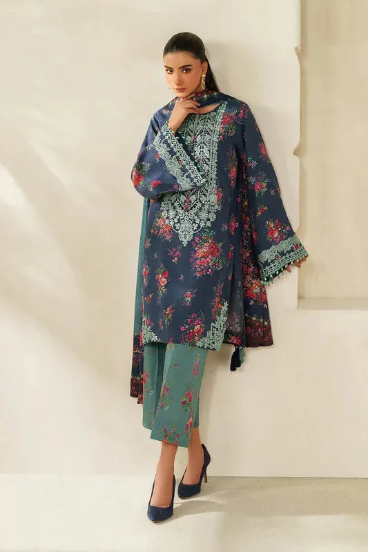 Baroque Luxury Pret 25 Midnight Blue Pashmina – view 1 – Poshaq
