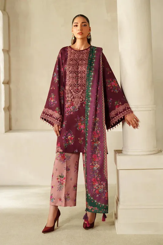 Baroque Luxury Pret 25 Burgundy Pashmina – view 1 – Poshaq
