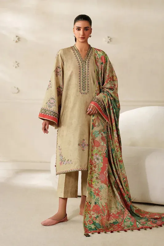 Baroque Luxury Pret 25 Beige Pashmina – view 1 – Poshaq