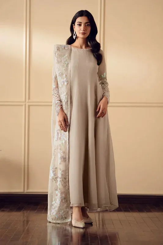 Baroque Luxury Pret 25 Beige Organza – view 1 – Poshaq