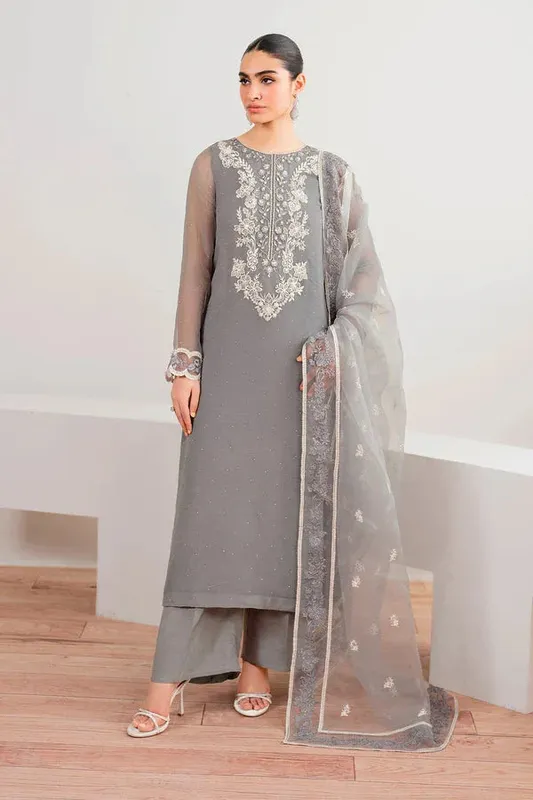 Baroque Luxury Pret 25 Light Gray Organza – view 1 – Poshaq
