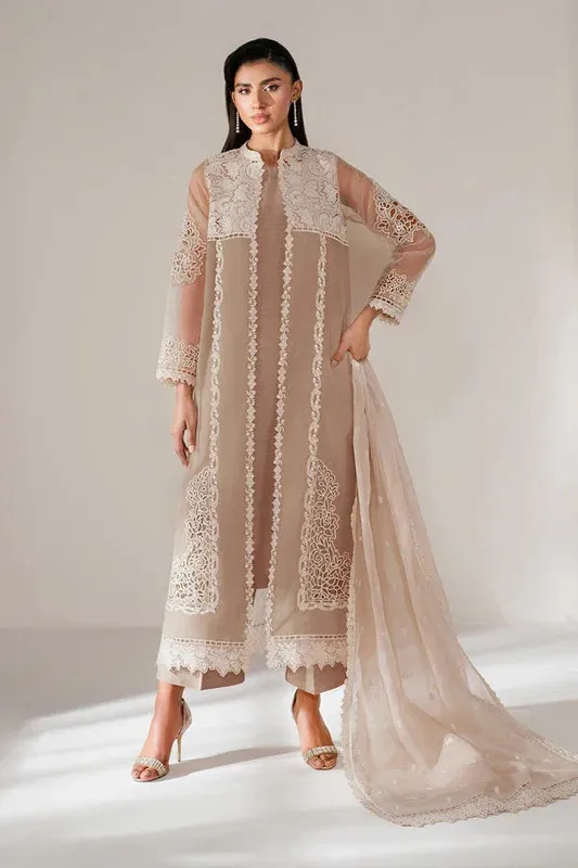 Baroque Luxury Pret 25 Nude Peach Organza – view 1 – Poshaq