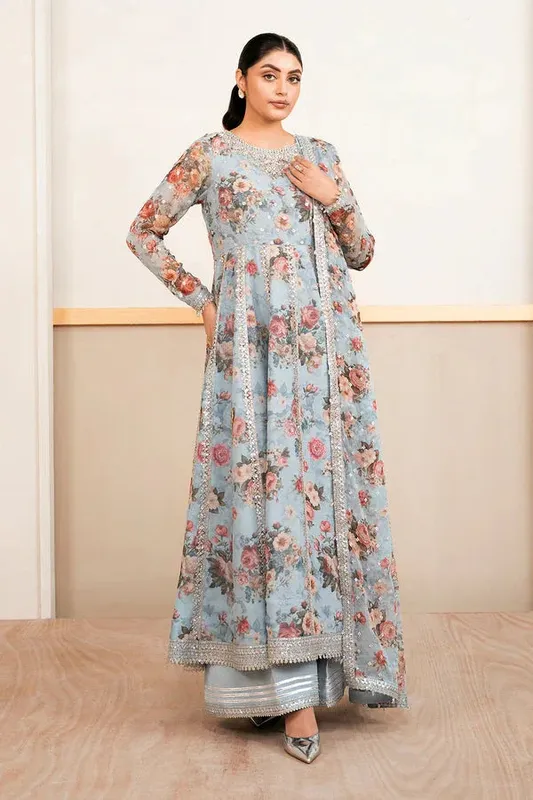 Baroque Luxury Pret 25 Light Blue Chiffon – view 1 – Poshaq