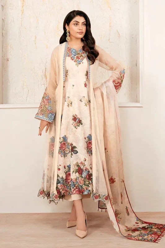 Baroque Luxury Pret 25 Pale Peach Chiffon – view 1 – Poshaq
