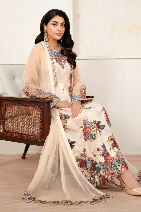 Baroque Luxury Pret 25 Pale Peach Chiffon – view 4 – Poshaq