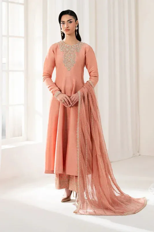 Baroque Luxury Pret 25 Peach Chiffon – view 1 – Poshaq