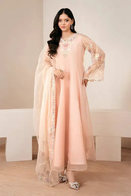 Baroque Luxury Pret 25 Pale Peach Chiffon – view 1 – Poshaq