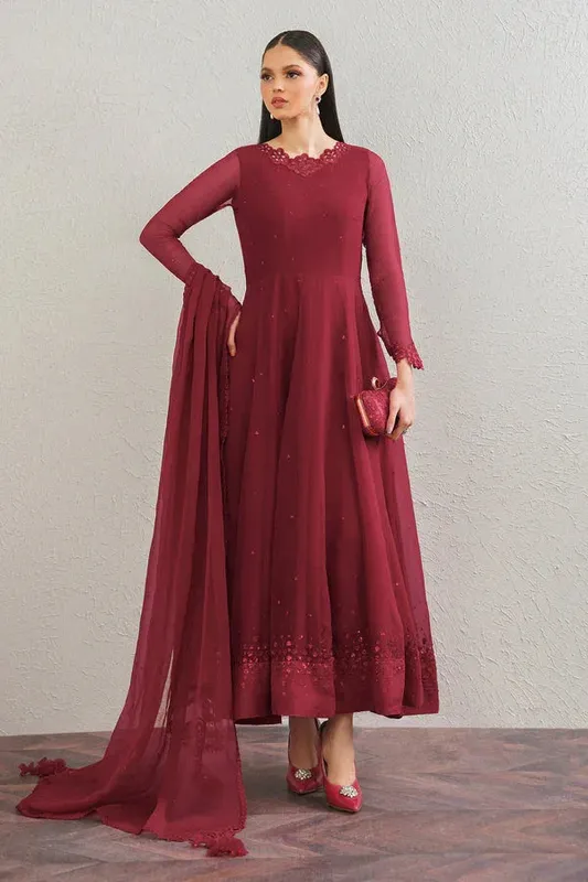 Baroque Luxury Pret 25 Maroon Chiffon – view 1 – Poshaq
