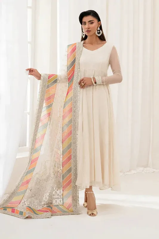 Baroque Luxury Pret 25 Cream Chiffon – view 1 – Poshaq