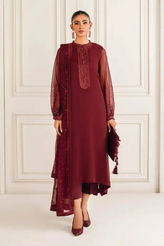 Baroque Luxury Pret 25 Maroon Chiffon – view 1 – Poshaq