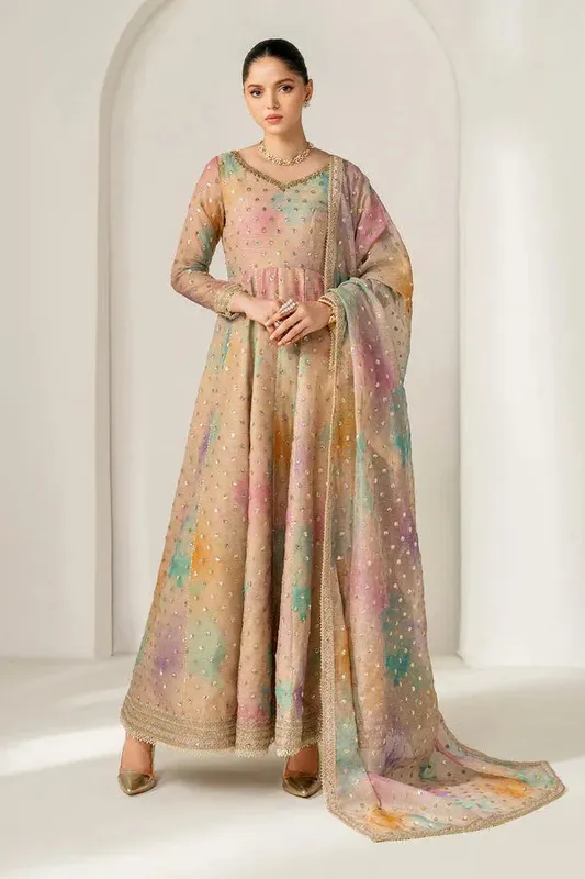 Baroque Luxury Pret 25 Peach Hue Cotton – view 1 – Poshaq