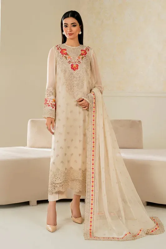 Baroque Luxury Pret 25 Beige Chiffon – view 1 – Poshaq