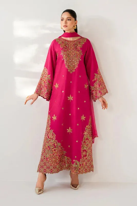 Baroque Luxury Pret 25 Carrot Pink Raw Silk – view 1 – Poshaq