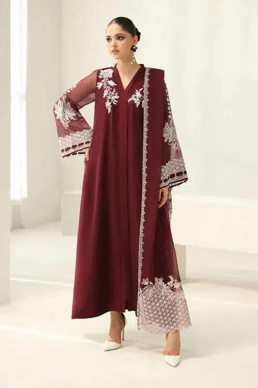Baroque Luxury Pret 25 Maroon Chiffon – view 1 – Poshaq