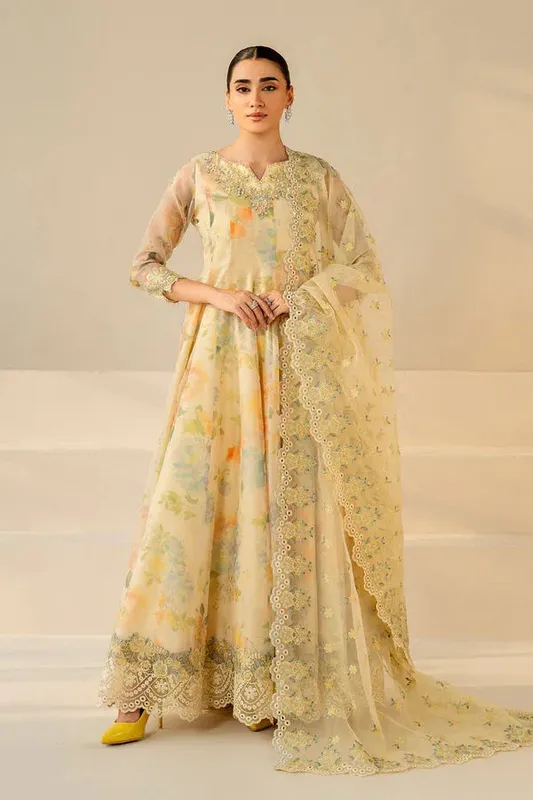 Baroque Luxury Pret 25 Dust Yellow Organza – view 1 – Poshaq