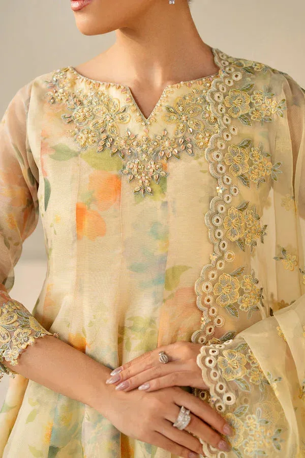 Baroque Luxury Pret 25 Dust Yellow Organza – view 3 – Poshaq