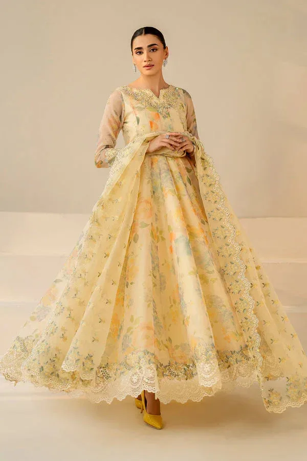 Baroque Luxury Pret 25 Dust Yellow Organza – view 4 – Poshaq