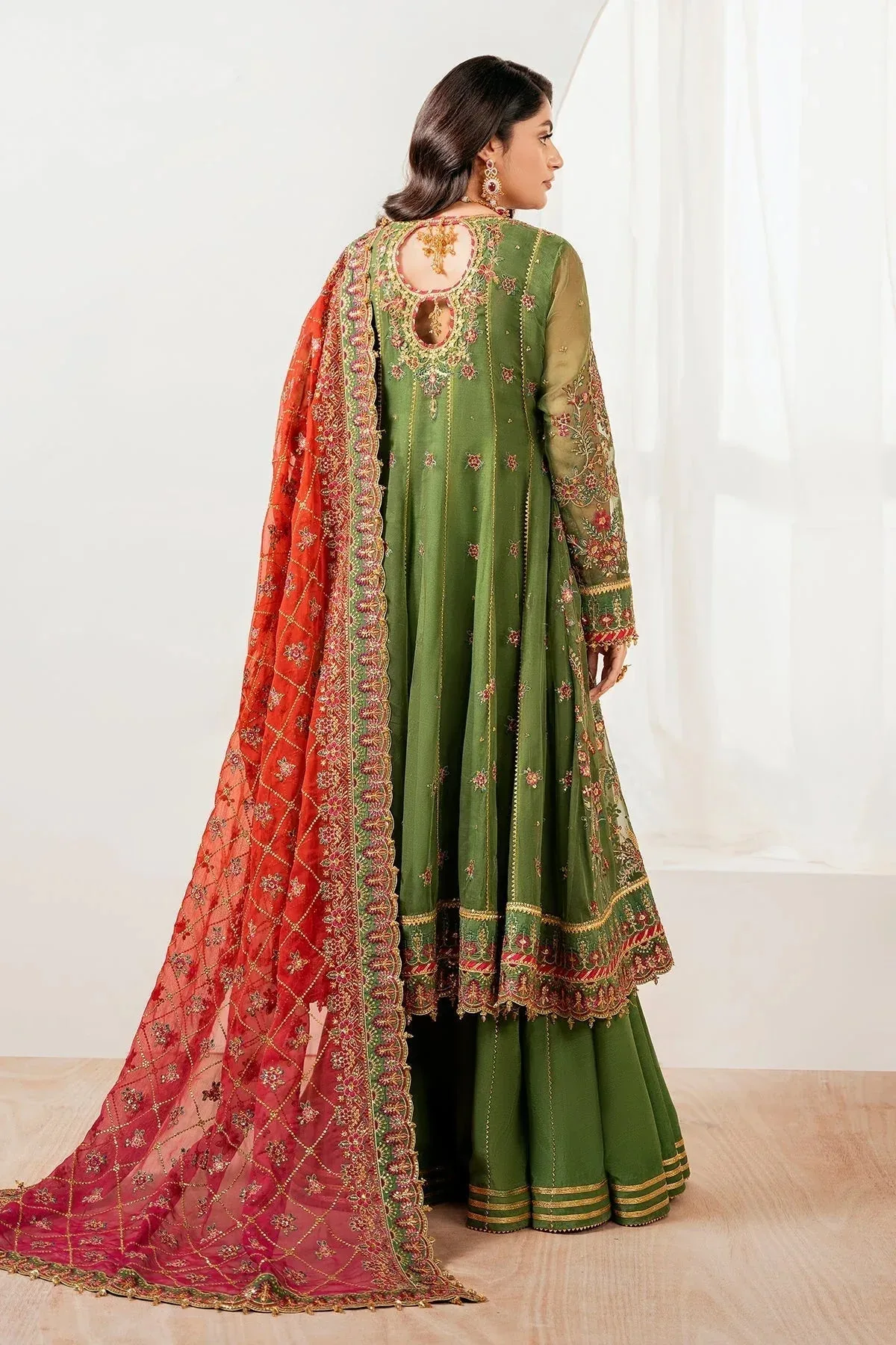 Baroque Formal Collection Deep Olive Green Organza – view 2 – Poshaq