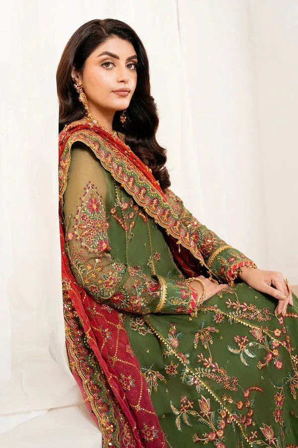 Baroque Formal Collection Deep Olive Green Organza – view 5 – Poshaq